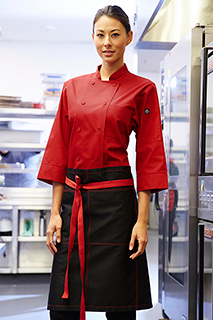 Wide Half Bistro Apron with Contrast Ties - side view